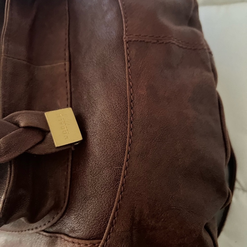 Modalu London Brown Leather Shoulder Bag with Braided Detail - Picture 11 of 15